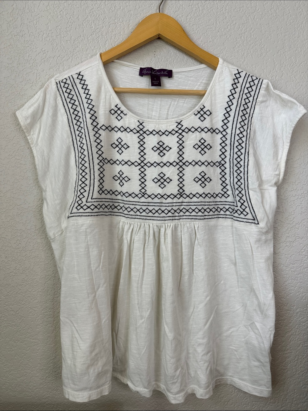 Gloria Vanderbilt Peasant Tunic Top Embroidered Blue White size Womens Large - Picture 2 of 11